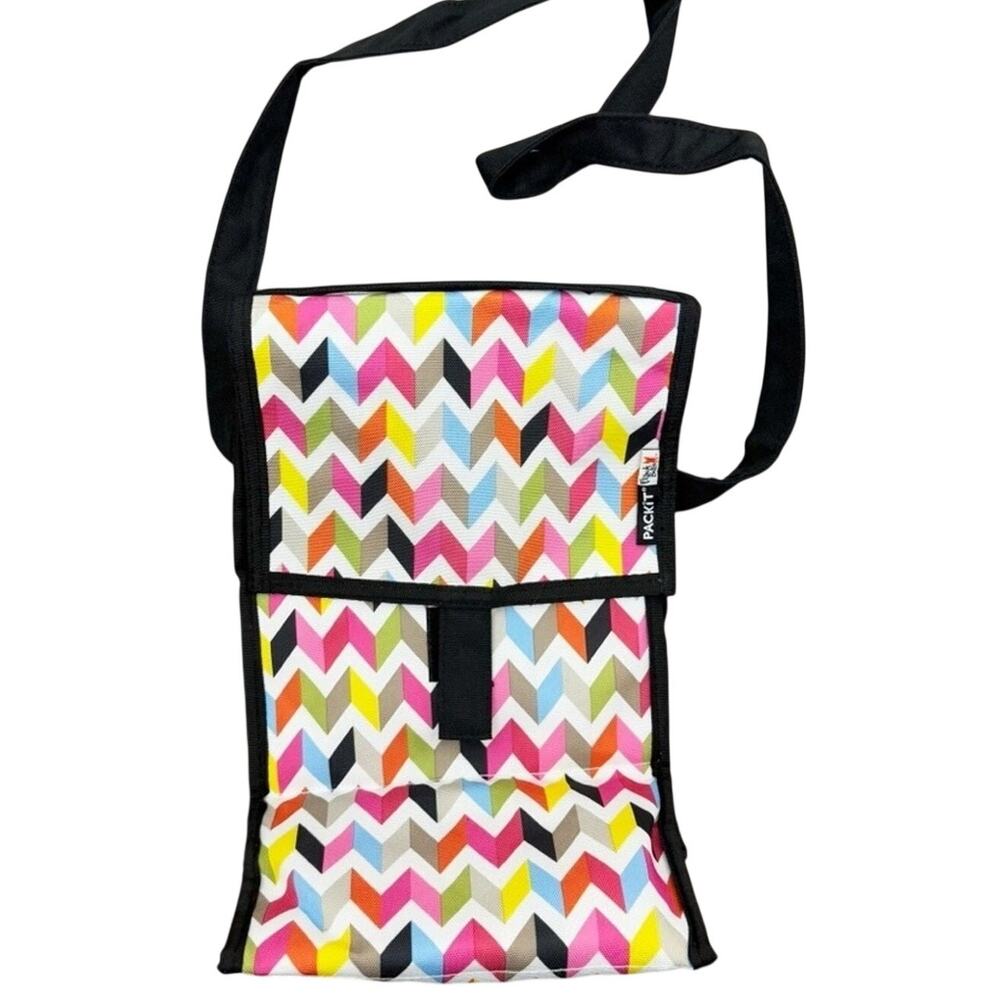 Packit Freezable Wine Bag French Bull Dog Foldable Compact Chevron Pink Black